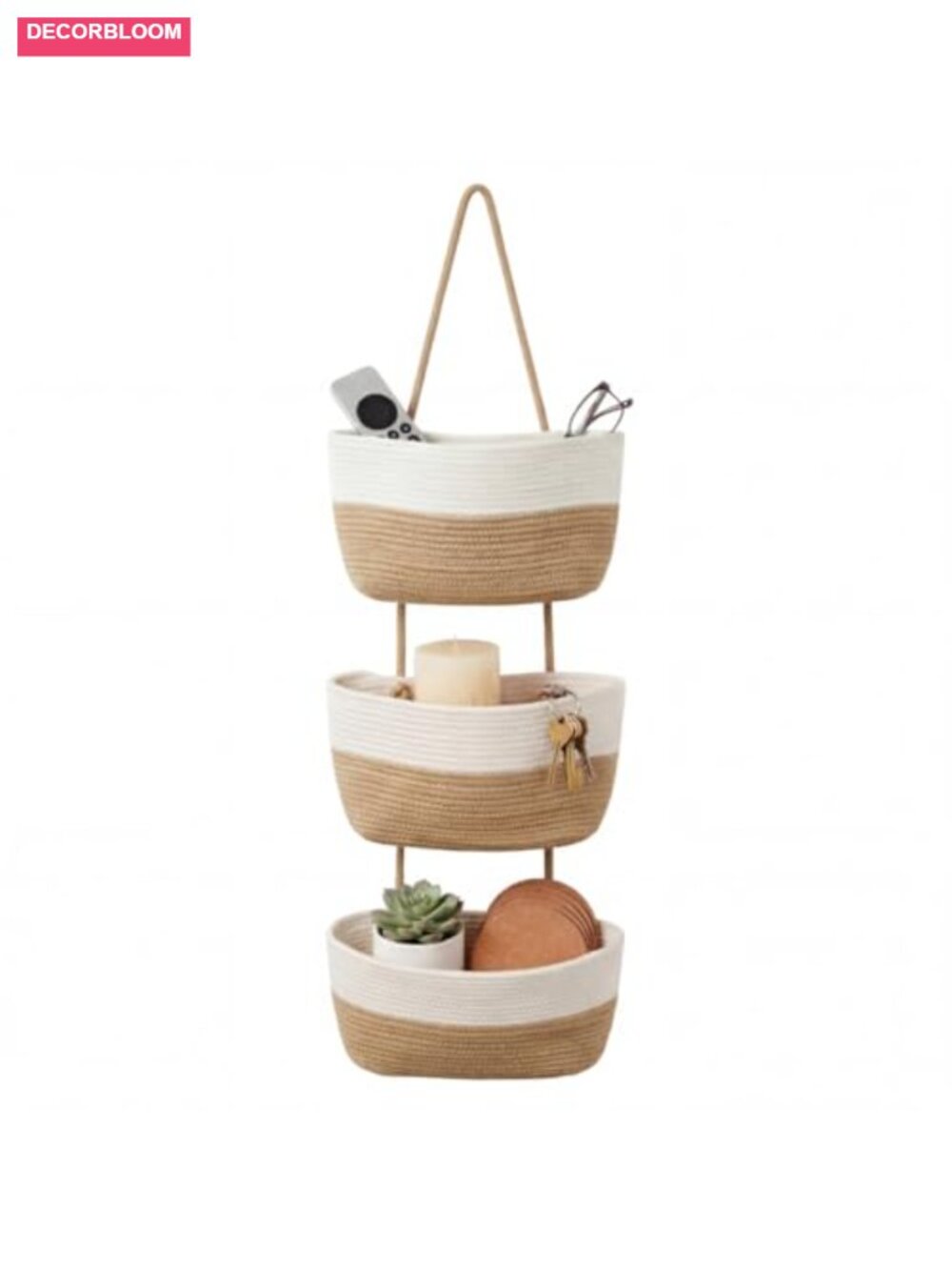 Woven 3 Tier Over Door Hanging Basket Storage with Hooks Cotton